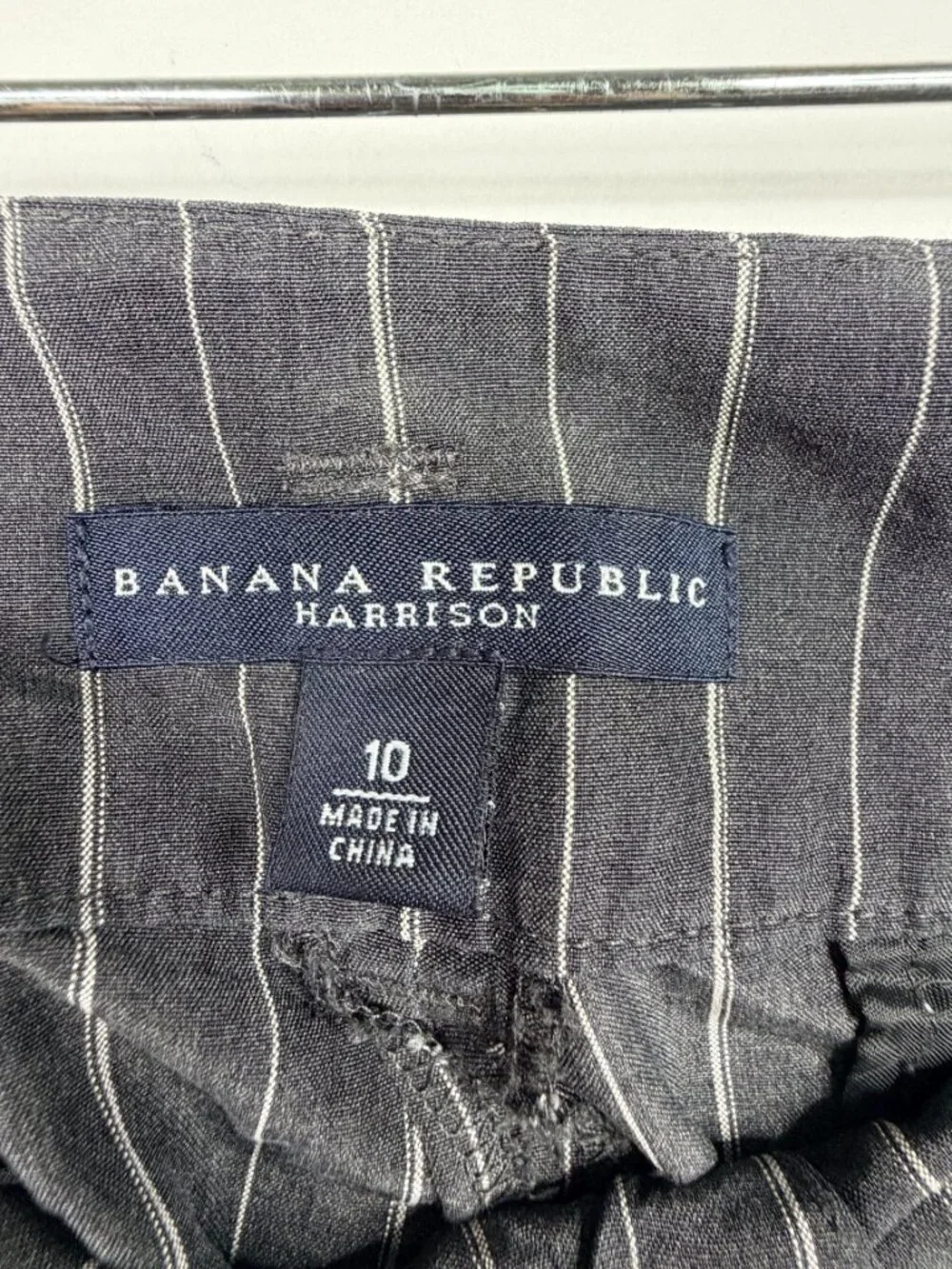 Banana Republic Harrison Fit Pinstriped Silk Wide Leg Trouser Charcoal 10 #A3737